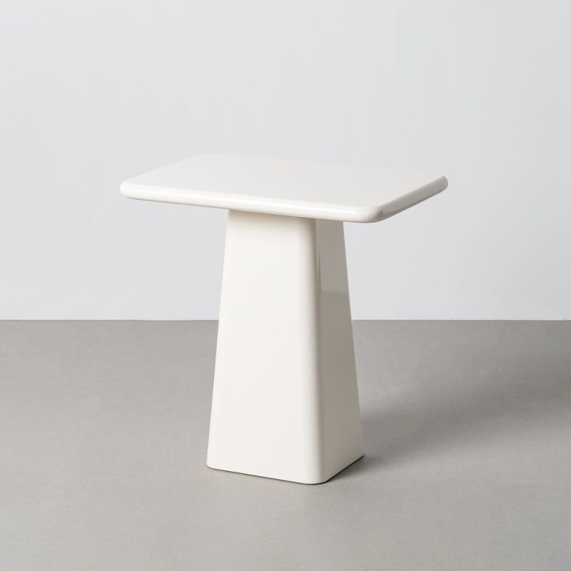 Table d'appoint design minimaliste Rectangulaire 60 cm Bois MDF Blanc crème Laqué Statya 