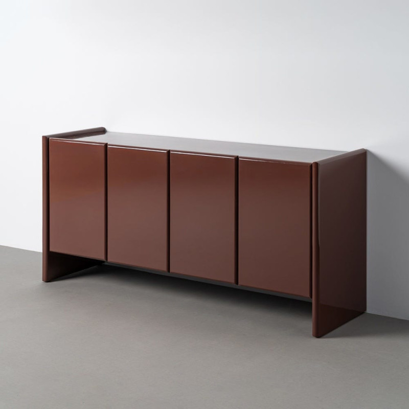 Buffet design chic Bas 4 portes 163 cm Marbre Bois MDF Rouge grenat Laqué Terrao 