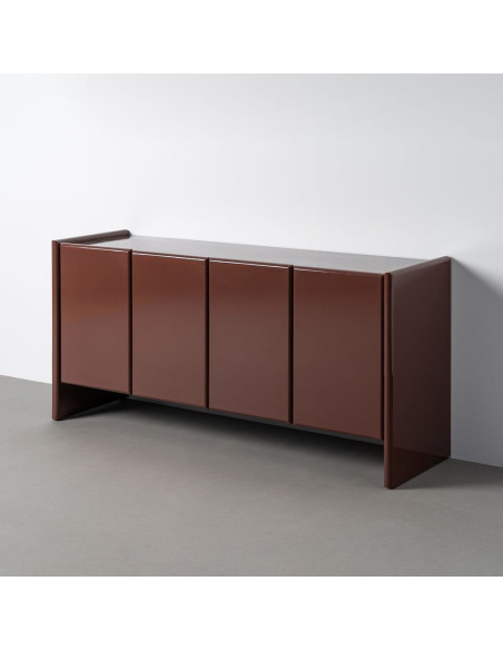 Buffet design chic Bas 4 portes 163 cm Marbre Bois MDF Rouge grenat Laqué Terrao 