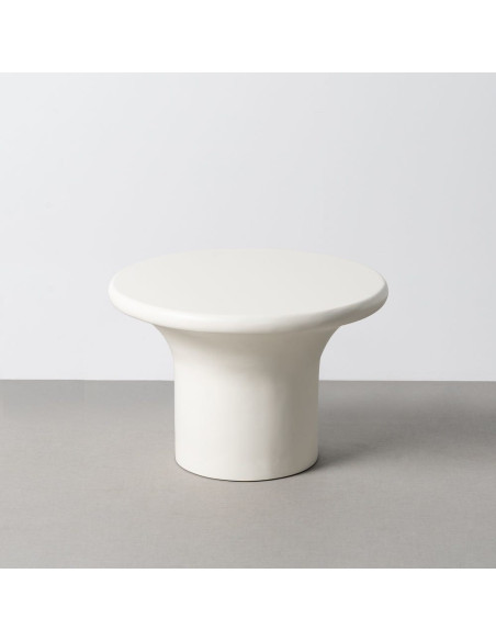 Table basse design minimaliste Ronde 59 cm Bois MDF Blanc Laqué Calcéa 