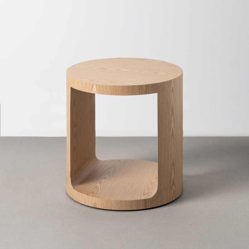 Table d'appoint design Japandi Ronde 1 niche 50 cm Bois MDF Naturel Laqué Boära 