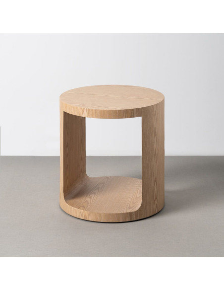 Table d'appoint design Japandi Ronde 1 niche 50 cm Bois MDF Naturel Laqué Boära 