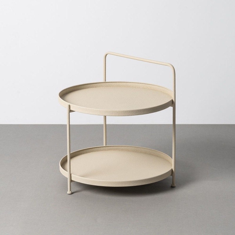 Table d'appoint design Ronde 2 niveaux 56 cm Métal Beige Trayla 