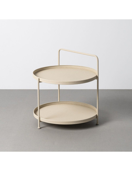 Table d'appoint design Ronde 2 niveaux 56 cm Métal Beige Trayla 