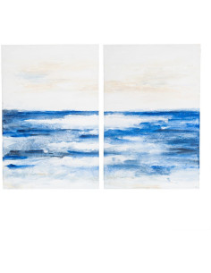 Lot de 2 Grandes Toiles murales peintes Motif bord de mer 80x120 Blanc cassé Beu Horizéa