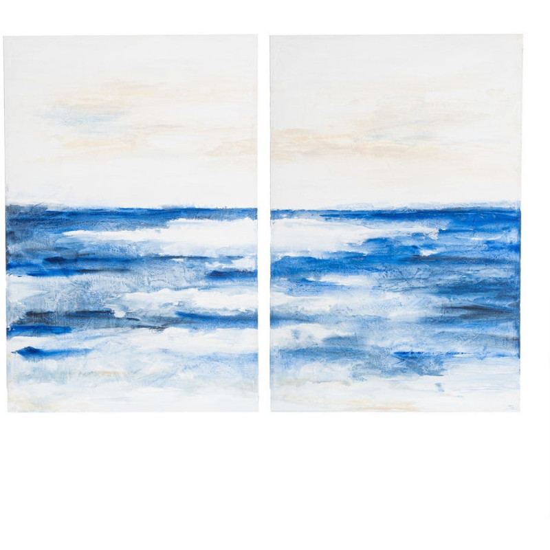 Lot de 2 Grandes Toiles murales peintes Motif bord de mer 80x120 Blanc cassé Beu Horizéa