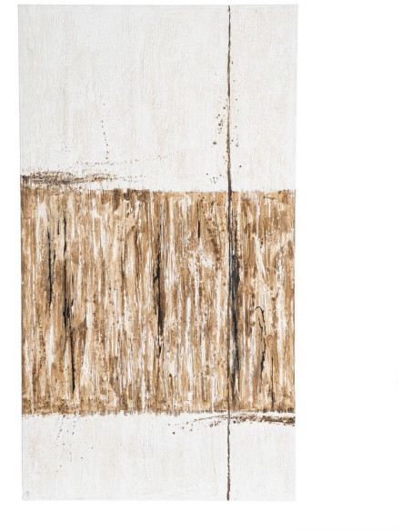 Grande Toile murale peinte Motif abstrait 100x180 Blanc cassé Marron clair Terryl