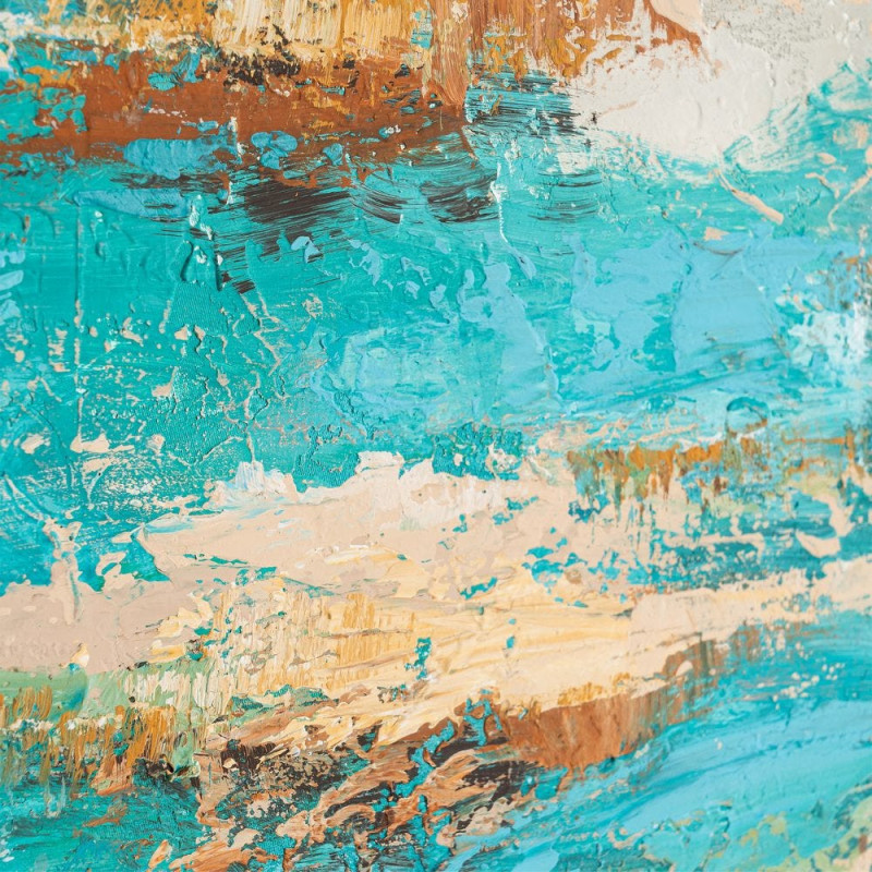 Grande Toile murale peinte Motif méditerranéen 100x150 Bleu turquoise Blanc crème Azuryl 