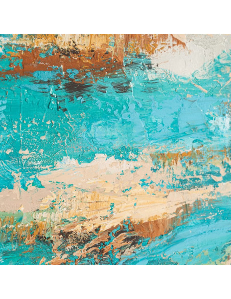 Grande Toile murale peinte Motif méditerranéen 100x150 Bleu turquoise Blanc crème Azuryl 