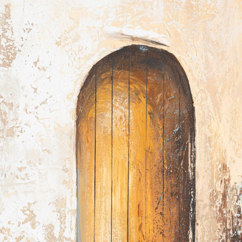 Grande Toile murale peinte Motif méditerranéen 100x150 Bleu turquoise Blanc crème Azuryl 