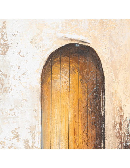 Grande Toile murale peinte Motif méditerranéen 100x150 Bleu turquoise Blanc crème Azuryl 