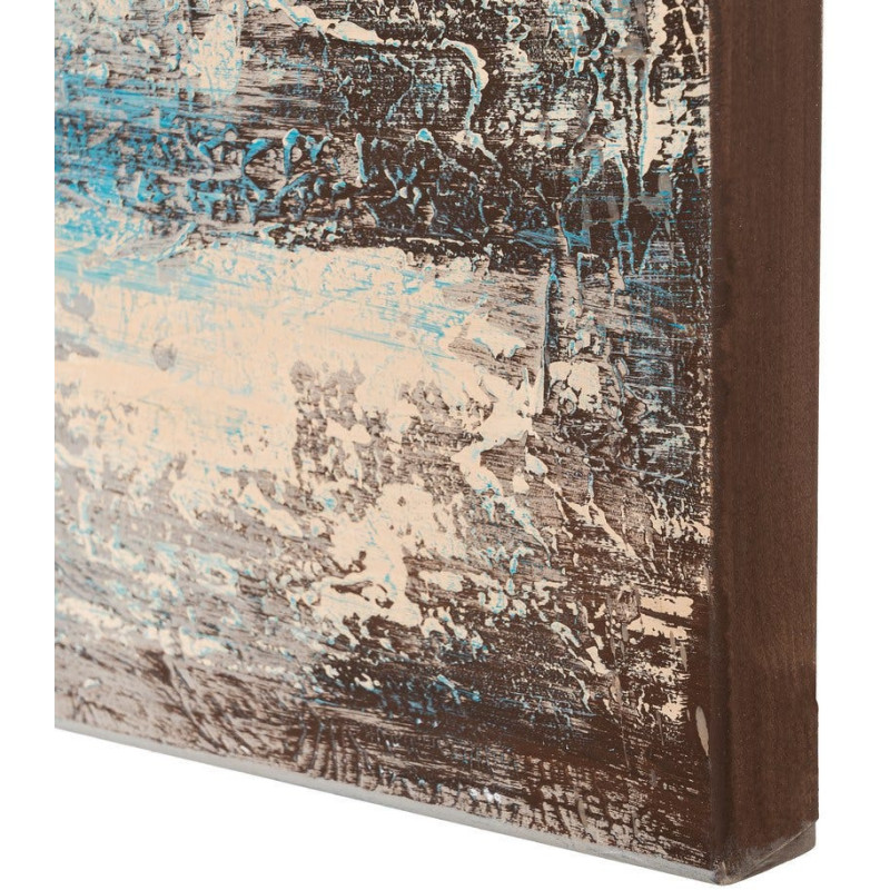 Grande Toile murale peinte Motif méditerranéen 100x150 Bleu turquoise Blanc crème Azuryl 