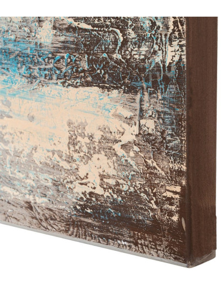 Grande Toile murale peinte Motif méditerranéen 100x150 Bleu turquoise Blanc crème Azuryl 