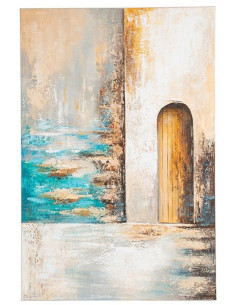 Grande Toile murale peinte Motif méditerranéen 100x150 Bleu turquoise Blanc crème Azuryl