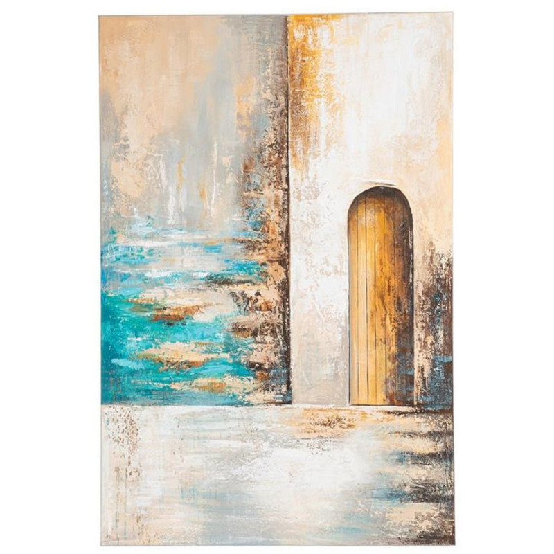 Grande Toile murale peinte Motif méditerranéen 100x150 Bleu turquoise Blanc crème Azuryl