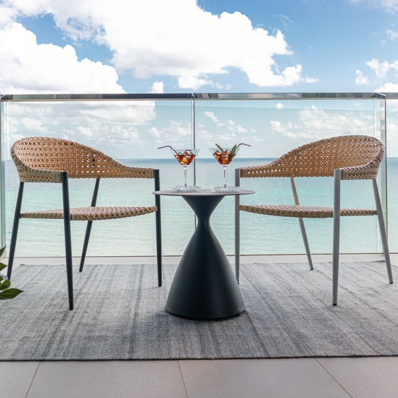 Fauteuil de jardin design Rotin synthétique Naturel Cannage Métal Noir graphite Niva 