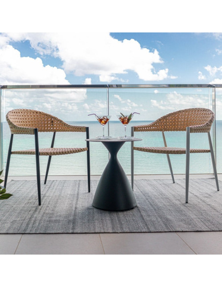 Fauteuil de jardin design Rotin synthétique Naturel Cannage Métal Noir graphite Niva 