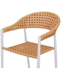 Fauteuil de jardin design Rotin synthétique Naturel Cannage Métal Blanc Niva 