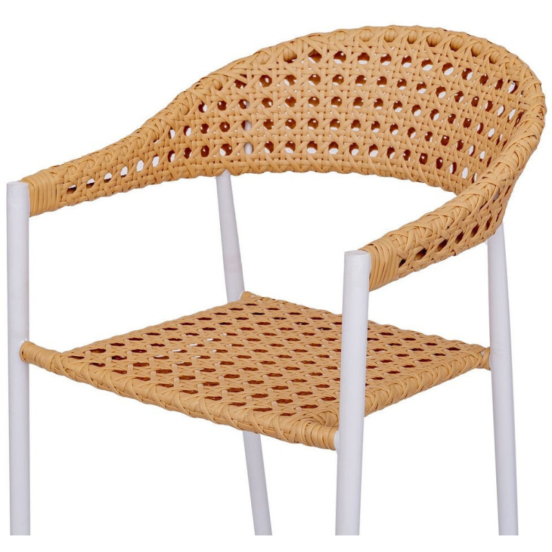 Fauteuil de jardin design Rotin synthétique Naturel Cannage Métal Blanc Niva 