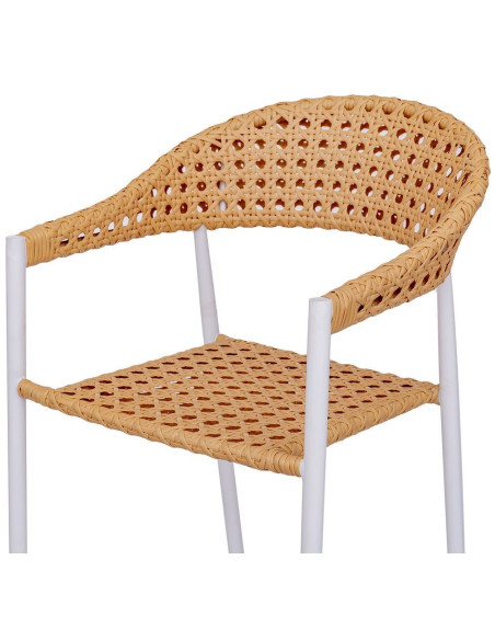 Fauteuil de jardin design Rotin synthétique Naturel Cannage Métal Blanc Niva 