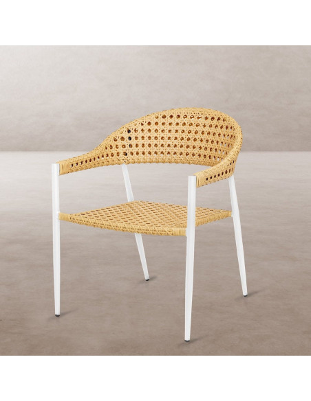 Fauteuil de jardin design Rotin synthétique Naturel Cannage Métal Blanc Niva 