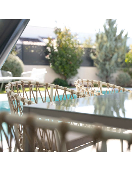 Lot de 2 Chaises de jardin design Corde Tressé Métal Noir graphite Myra 