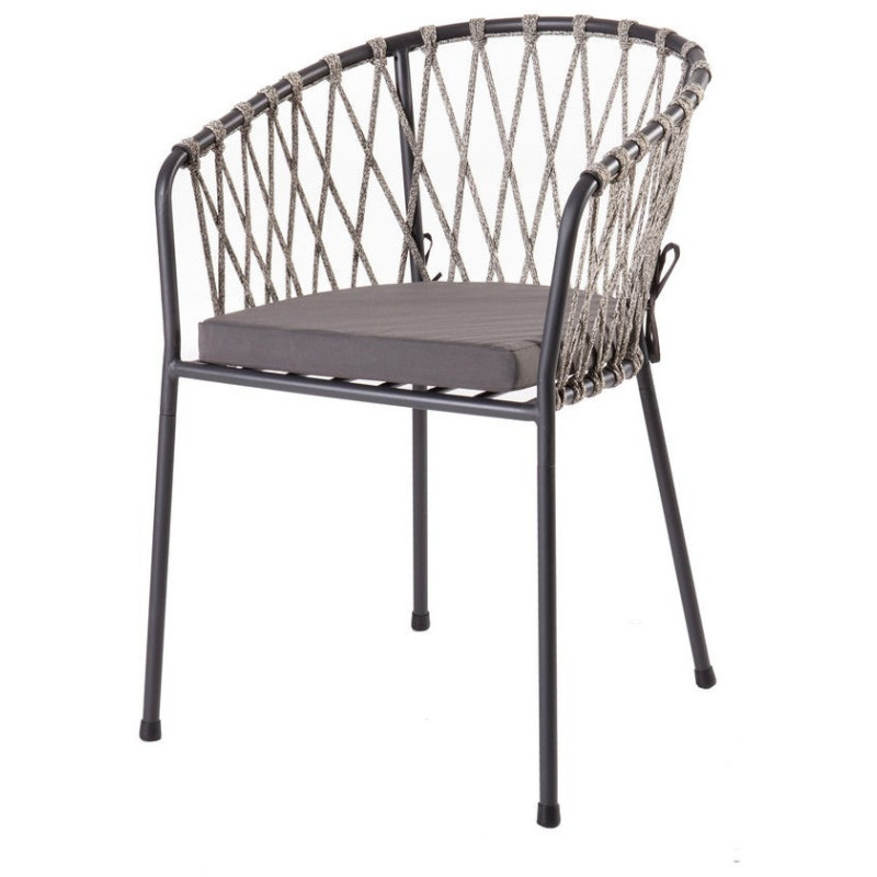 Lot de 2 Chaises de jardin design Corde Tressé Métal Noir graphite Myra 