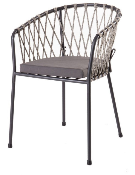 Lot de 2 Chaises de jardin design Corde Tressé Métal Noir graphite Myra 