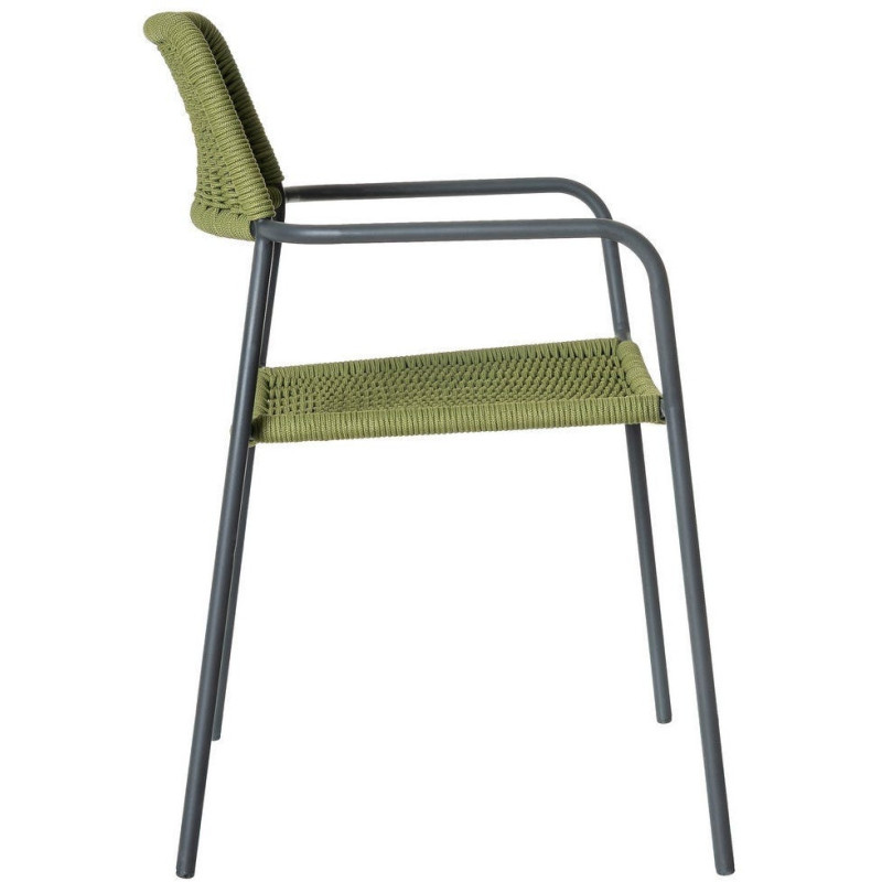 Lot de 2 Chaises de jardin design Corde Vert Tressé Métal Noir graphite Milos 