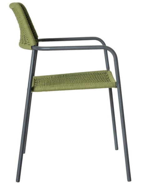 Lot de 2 Chaises de jardin design Corde Vert Tressé Métal Noir graphite Milos 