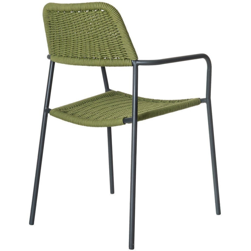 Lot de 2 Chaises de jardin design Corde Vert Tressé Métal Noir graphite Milos 