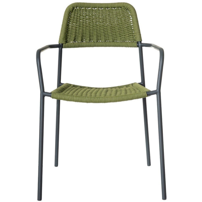 Lot de 2 Chaises de jardin design Corde Vert Tressé Métal Noir graphite Milos 
