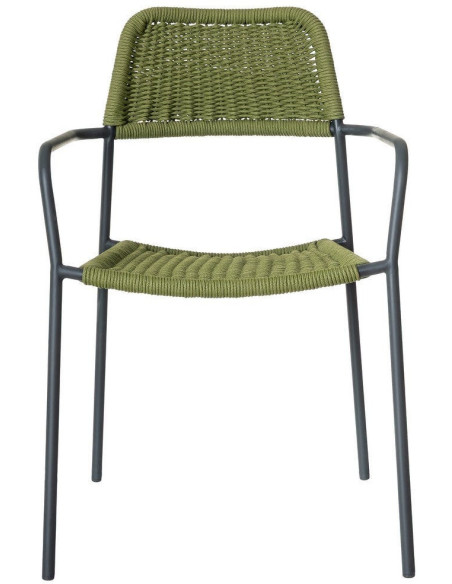 Lot de 2 Chaises de jardin design Corde Vert Tressé Métal Noir graphite Milos 