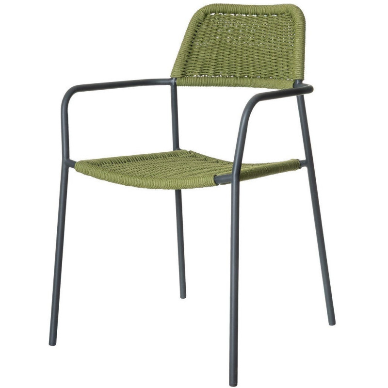 Lot de 2 Chaises de jardin design Corde Vert Tressé Métal Noir graphite Milos 