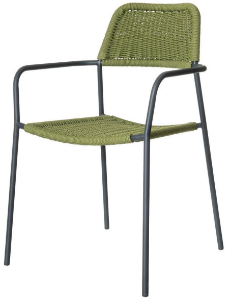 Lot de 2 Chaises de jardin design Corde Vert Tressé Métal Noir graphite Milos 
