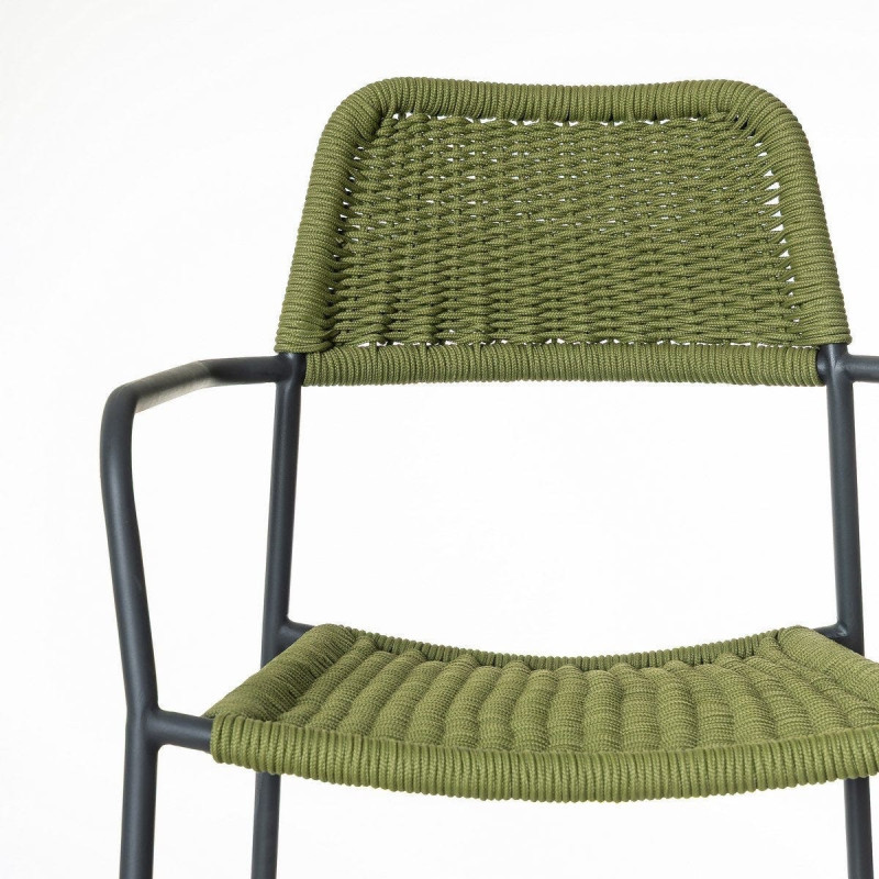 Lot de 2 Chaises de jardin design Corde Vert Tressé Métal Noir graphite Milos 