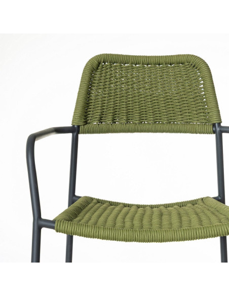 Lot de 2 Chaises de jardin design Corde Vert Tressé Métal Noir graphite Milos 