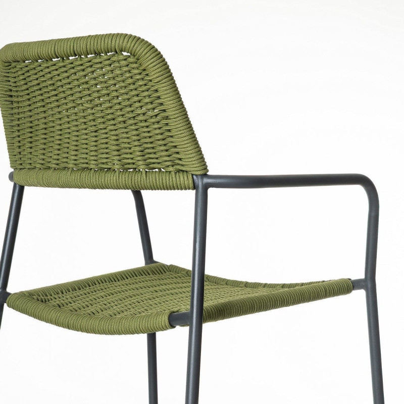Lot de 2 Chaises de jardin design Corde Vert Tressé Métal Noir graphite Milos 