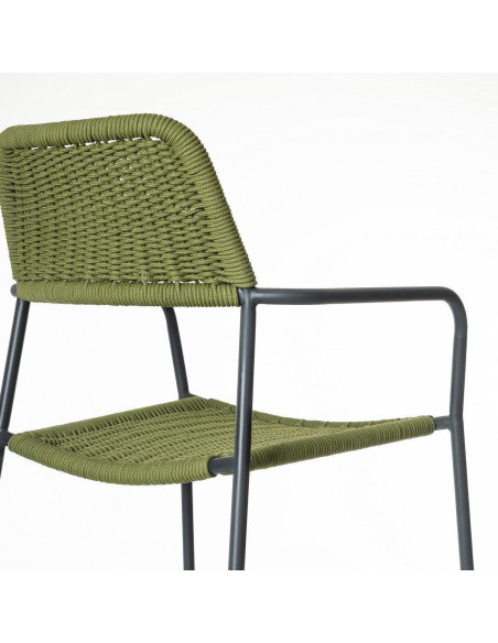 Lot de 2 Chaises de jardin design Corde Vert Tressé Métal Noir graphite Milos 