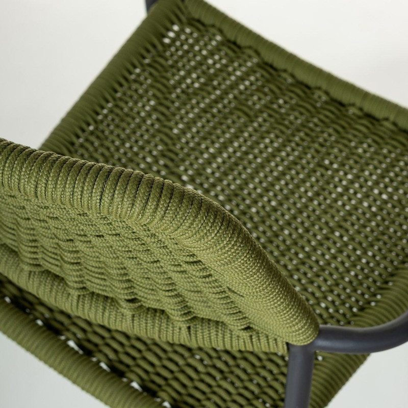 Lot de 2 Chaises de jardin design Corde Vert Tressé Métal Noir graphite Milos 