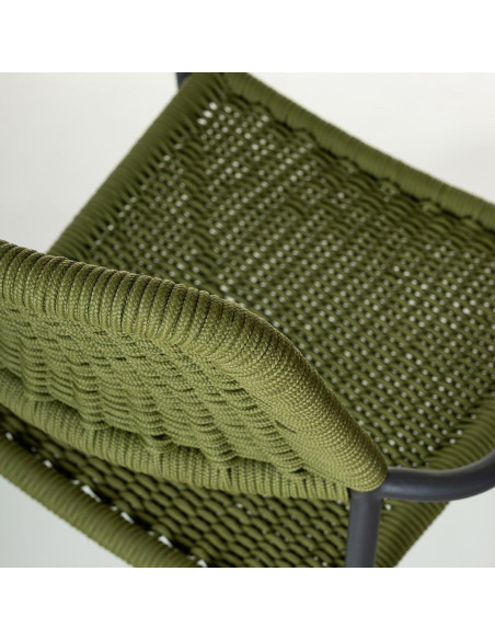 Lot de 2 Chaises de jardin design Corde Vert Tressé Métal Noir graphite Milos 