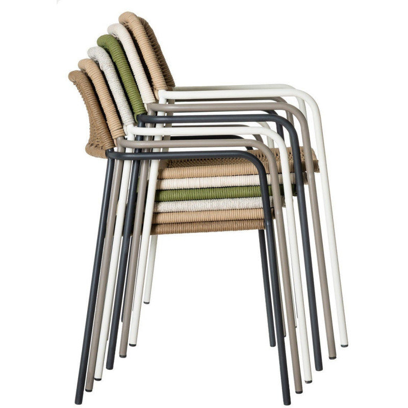 Lot de 2 Chaises de jardin design Corde Vert Tressé Métal Noir graphite Milos 