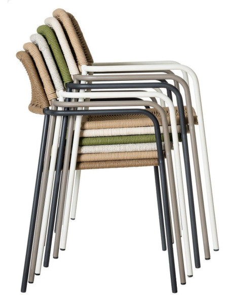 Lot de 2 Chaises de jardin design Corde Vert Tressé Métal Noir graphite Milos 