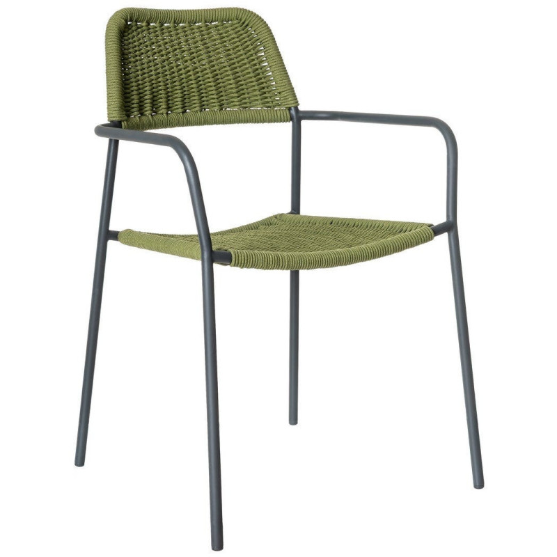 Lot de 2 Chaises de jardin design Corde Vert Tressé Métal Noir graphite Milos