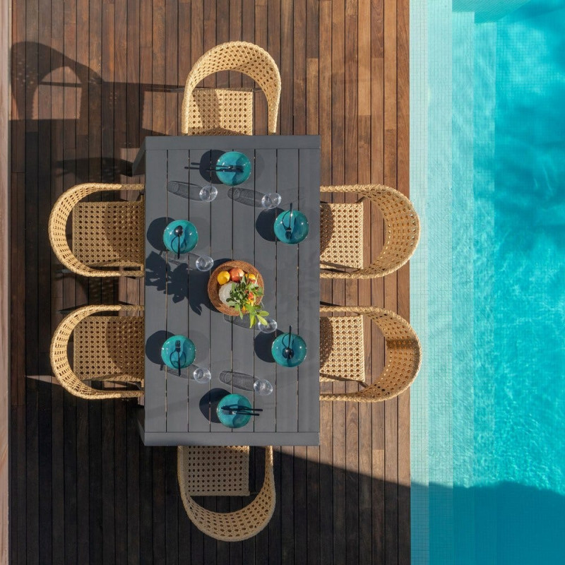 Chaise de jardin design Rotin synthétique Naturel Cannage Métal Noir graphite Niva 