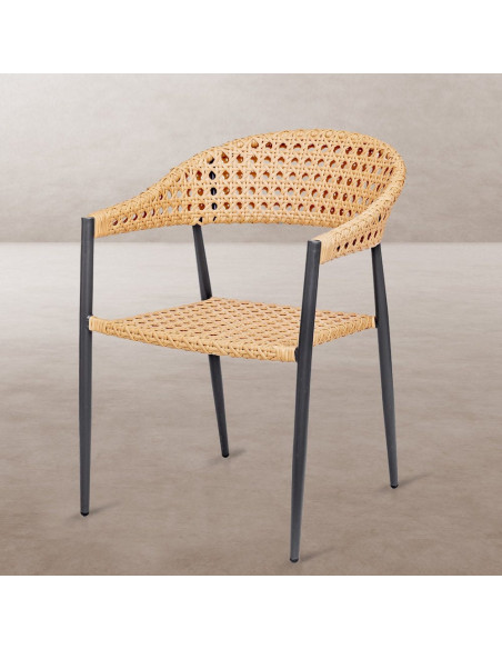 Chaise de jardin design Rotin synthétique Naturel Cannage Métal Noir graphite Niva 