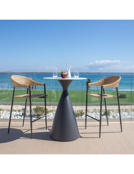 Tabouret de bar extérieur design Rotin synthétique Naturel Cannage Métal Noir graphite Niva 