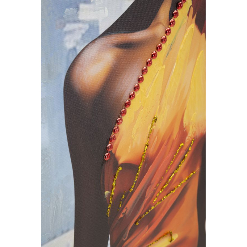 Grande Toile murale peinte Femme africaine Cadre Bois de sapin doré Daphné B 52x152 