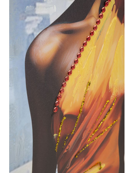 Grande Toile murale peinte Femme africaine Cadre Bois de sapin doré Daphné B 52x152 