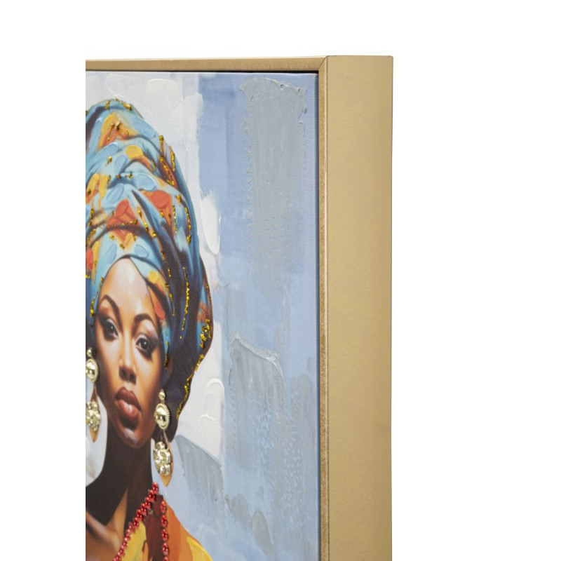 Grande Toile murale peinte Femme africaine Cadre Bois de sapin doré Daphné B 52x152 